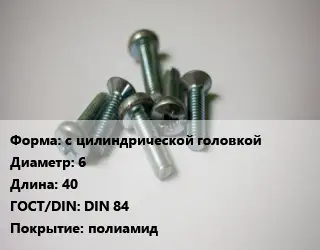 Винт с цилиндрической головкой 6х40 DIN 84 полиамид